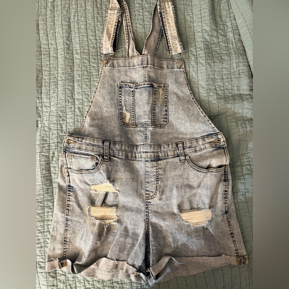 Maurices Gray Jean Shorts Overalls